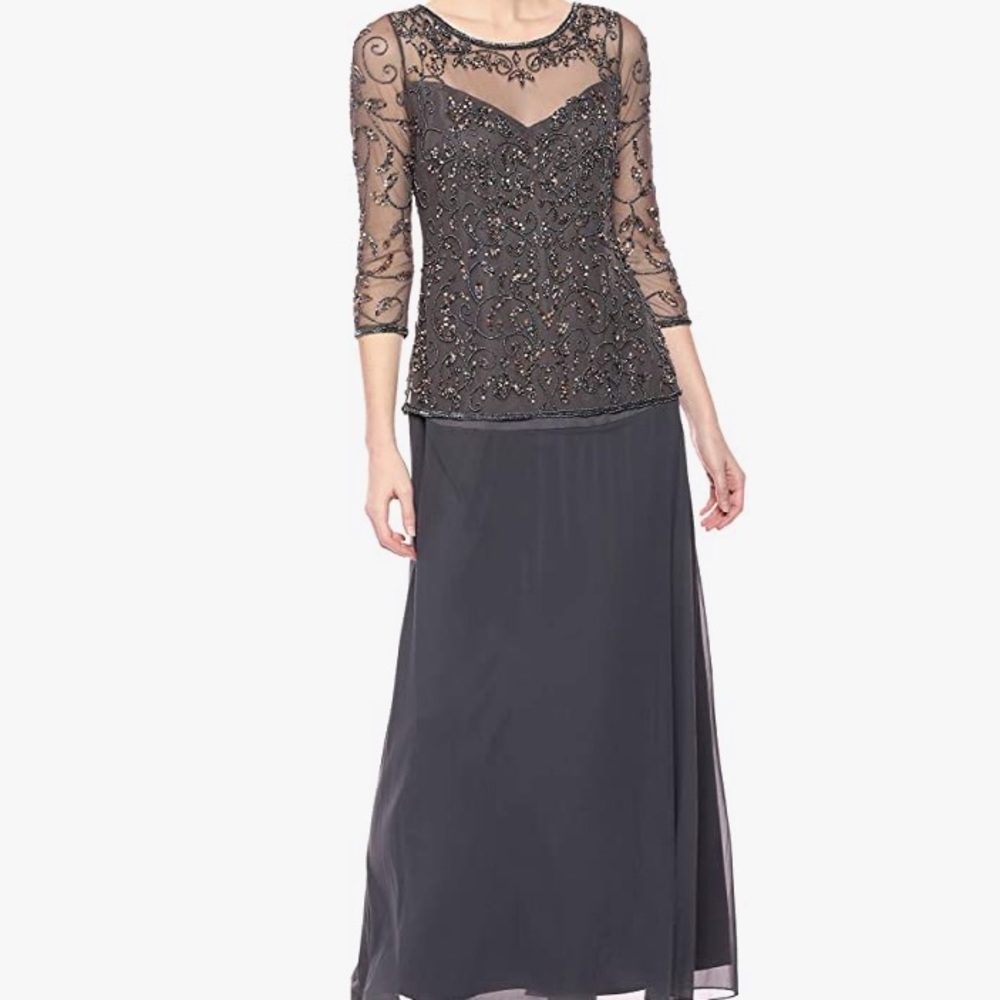 pisarro nights black beaded dress Pisarro Nights Beaded Mesh Crew Illusion Neck Sleeveless Sheath Dress